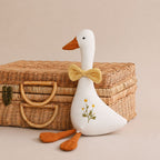 Polyester Goose Soft Toy - Embroidered Daisies and Gingham Bow, 32cm, 0 to 3 Years