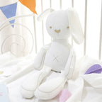 Long-limbed fabric bunny comforter doll with floppy ears and X-shaped tummy stitch – White, 50cm
