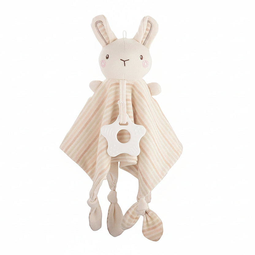 Baby Comfort Blanket Toy – Organic Cotton Animal Sensory Doll with Rattle & Teether | 40 cm