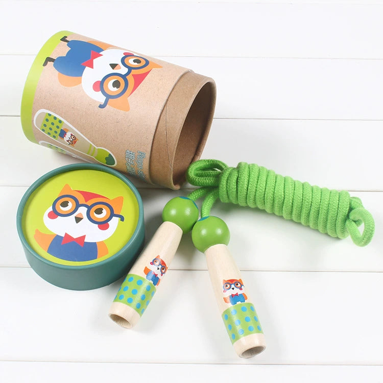 Wooden Skipping Rope – Owl Design, Beech Handles, Cotton Rope, Adjustable 3–5 m, Ages 3+