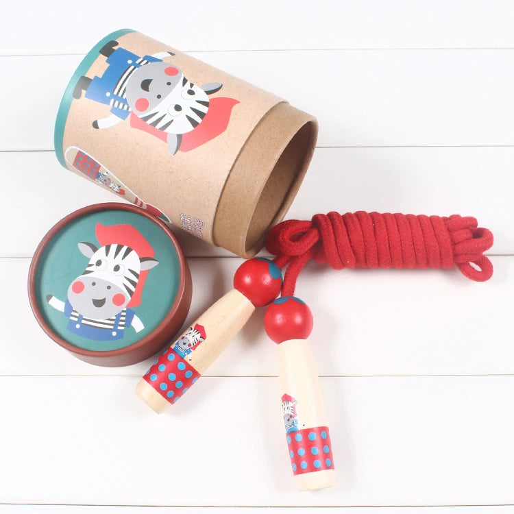 Wooden Skipping Rope – Zebra Design, Beech Handles, Cotton Rope, Adjustable 3–5 m, Ages 3+