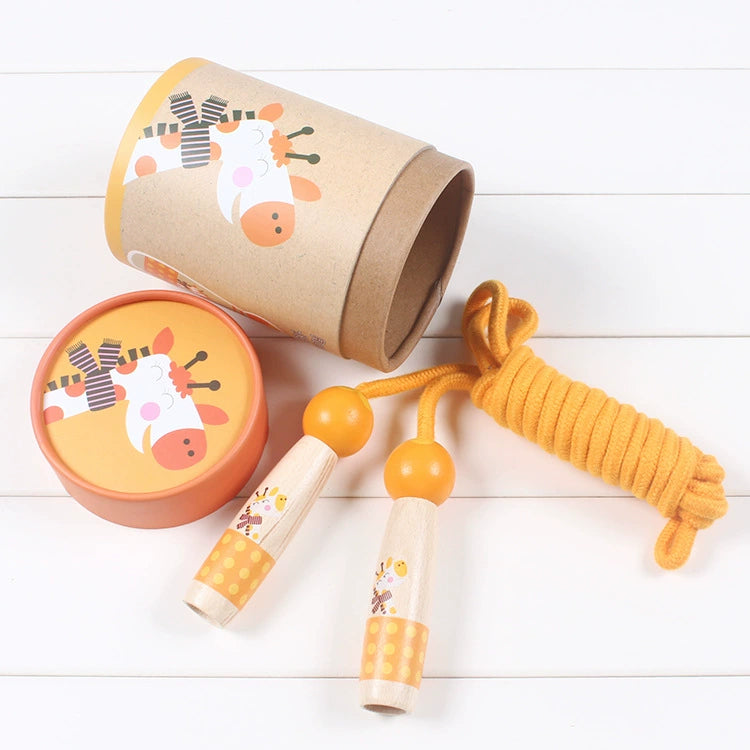 Wooden Skipping Rope – Giraffe Design, Beech Handles, Cotton Rope, Adjustable 3–5 m, Ages 3+