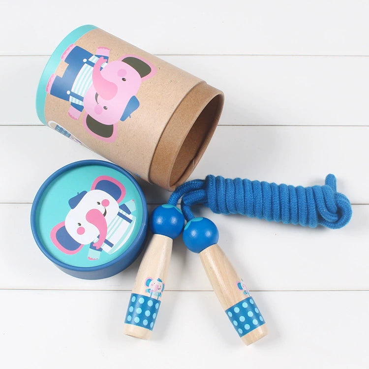 Beech Wood Skipping Rope - Elephant Handles on a Cotton Rope, 3 Years and Up