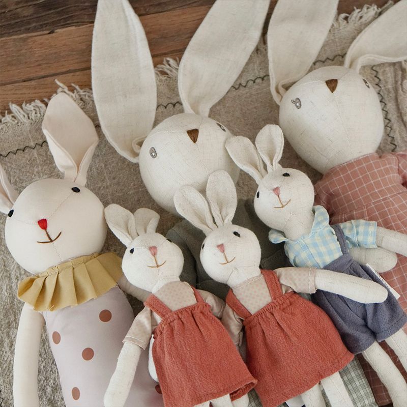 Bunny Doll with Long Legs – Fabric Rabbit in a Pinafore, 22 cm, Ages 0–3