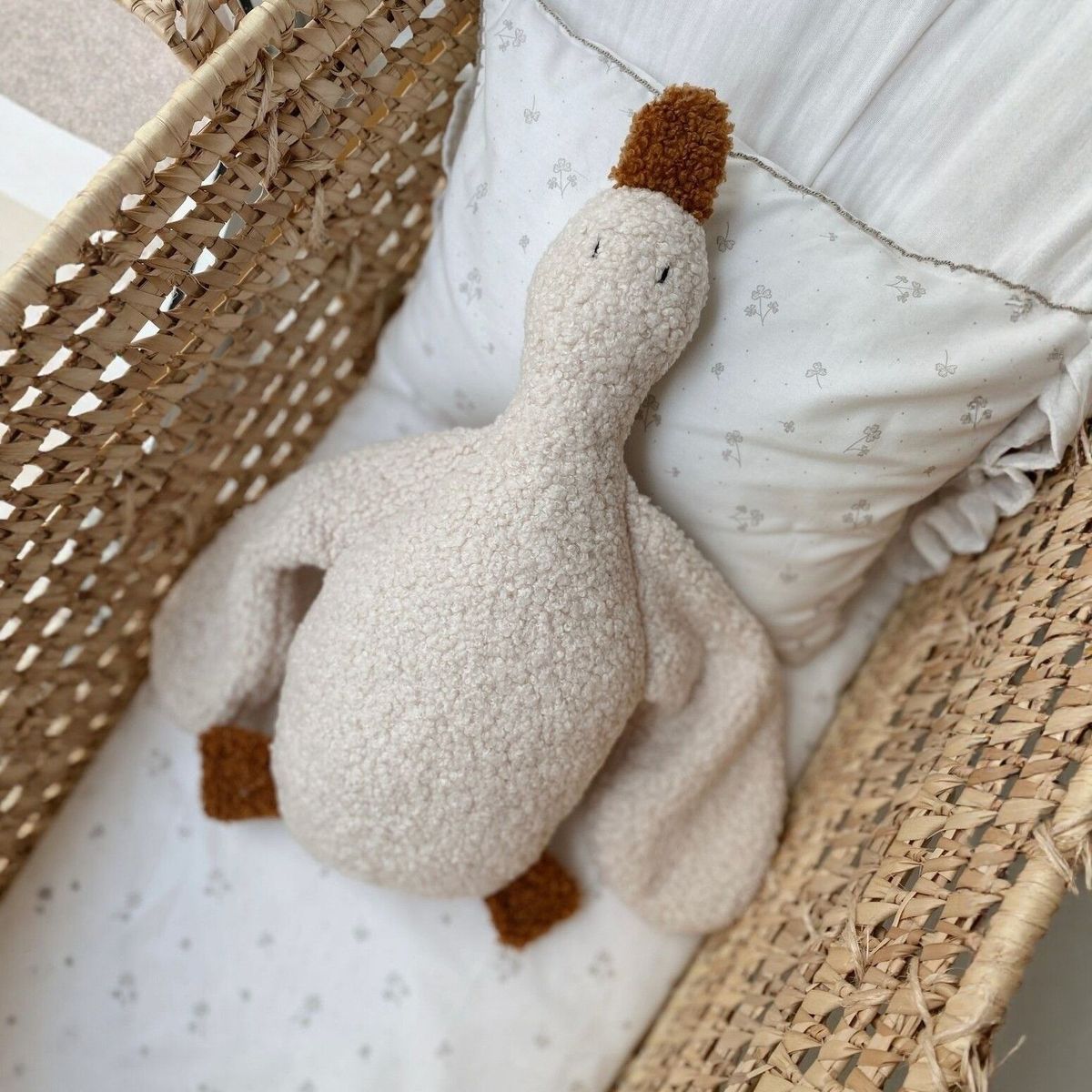 Curly-textured 45 cm plush goose with long neck and orange beak in off-white – view 12 of 13