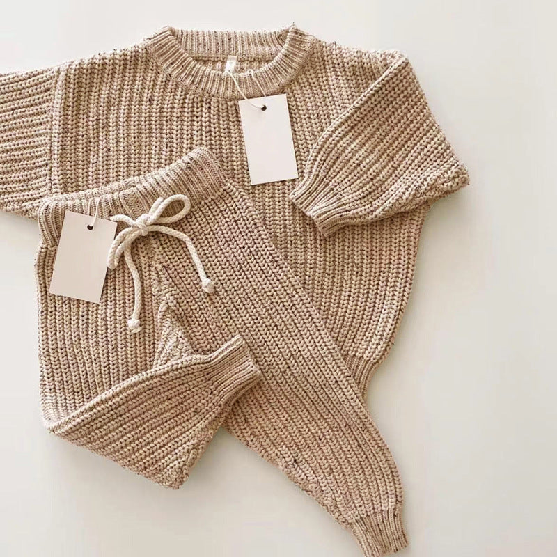 Speckled Knit Baby Set - Apricot Cotton Jumper and Trousers, 0 Months to 3 Years