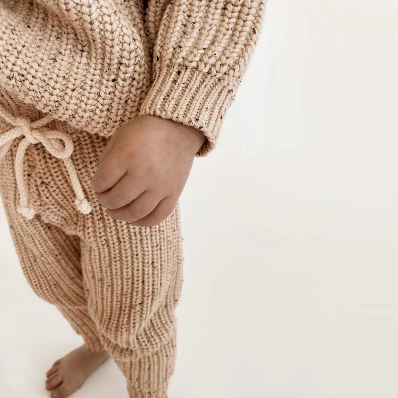 Speckled Knit Baby Set - Apricot Cotton Jumper and Trousers, 0 Months to 3 Years