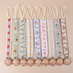 Beech Wood Dummy Clip, Embroidered Soother Holder, front view