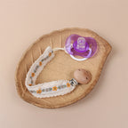 Beech Wood Dummy Clip, Embroidered Soother Holder, detail of the stitching