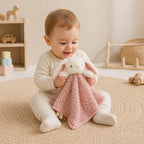 Bunny and Bear Baby Comforter, Soft Plush, close-up of the fabric texture