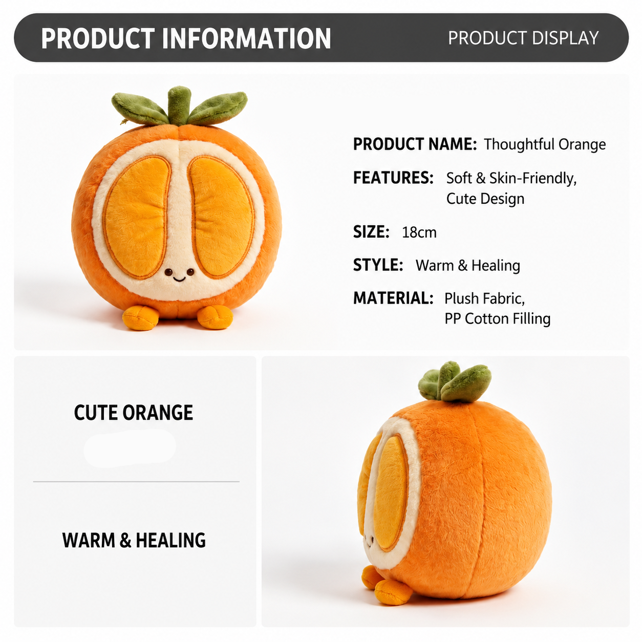 Orange Plush Toy – Cute Stuffed Fruit Character