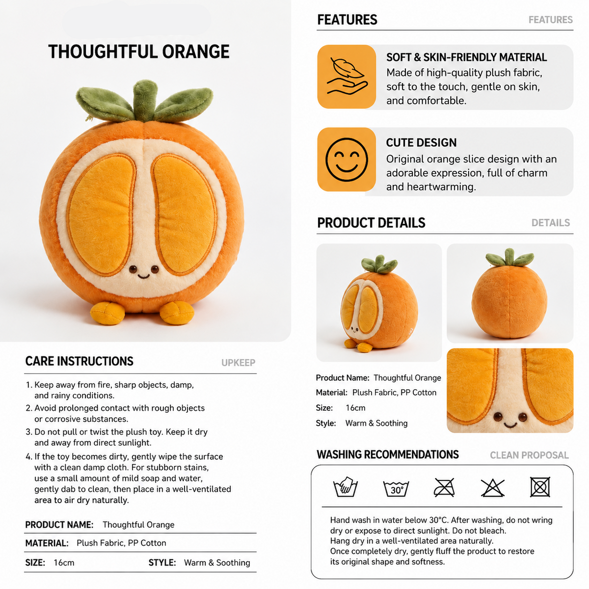 Orange Plush Toy – Cute Stuffed Fruit Character