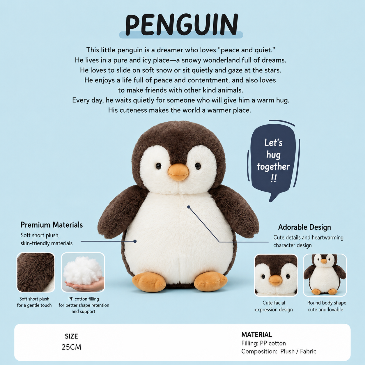 Penguin Plush Toy – Cute Chubby Stuffed Animal