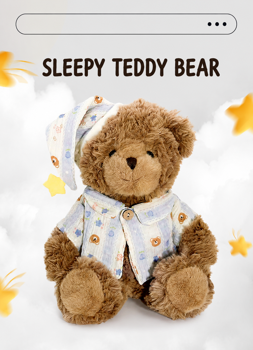 Sleepy Teddy Bear Plush Toy – Brown Bear in Pyjamas with Nightcap