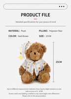 Sleepy Teddy Bear Plush Toy – Brown Bear in Pyjamas with Nightcap