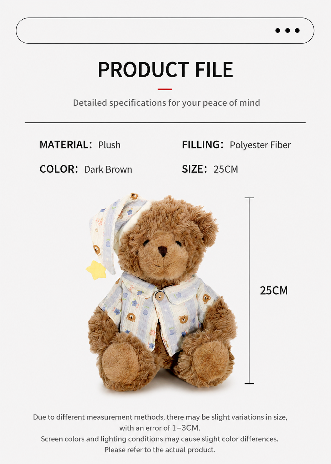 Sleepy Teddy Bear Plush Toy – Brown Bear in Pyjamas with Nightcap