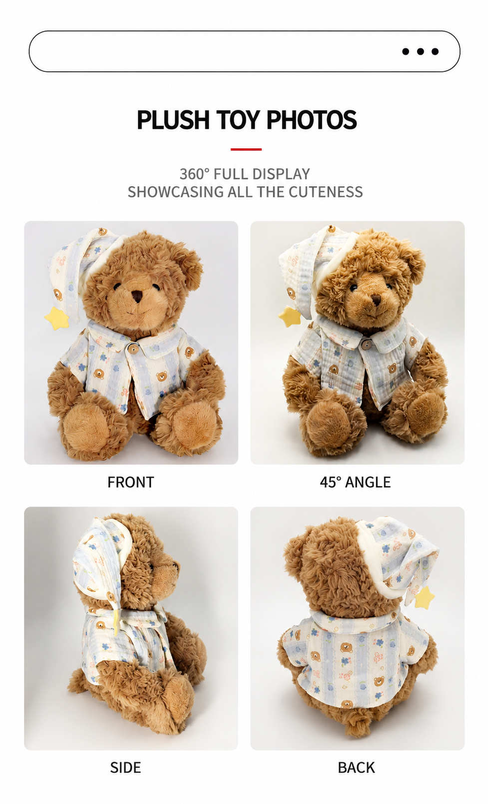 Sleepy Teddy Bear Plush Toy – Brown Bear in Pyjamas with Nightcap