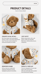 Sleepy Teddy Bear Plush Toy – Brown Bear in Pyjamas with Nightcap