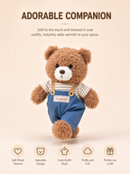 Teddy Bear Plush Toy – Brown Curly Bear in Striped Shirt and Overalls