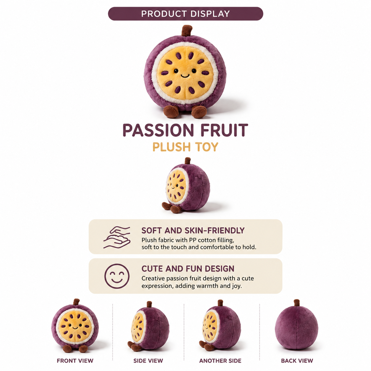 Passion Fruit Plush Toy – Cute Stuffed Fruit Character