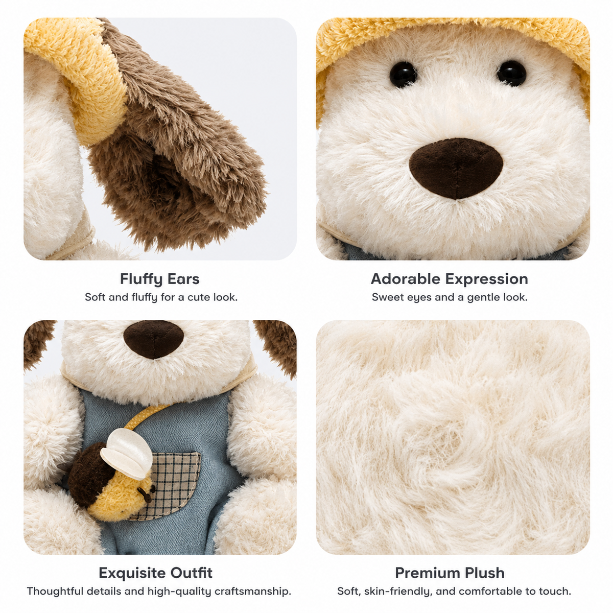 Puppy Plush Toy – Cute Dressed Dog Stuffed Animal (Sitting or Long Style)