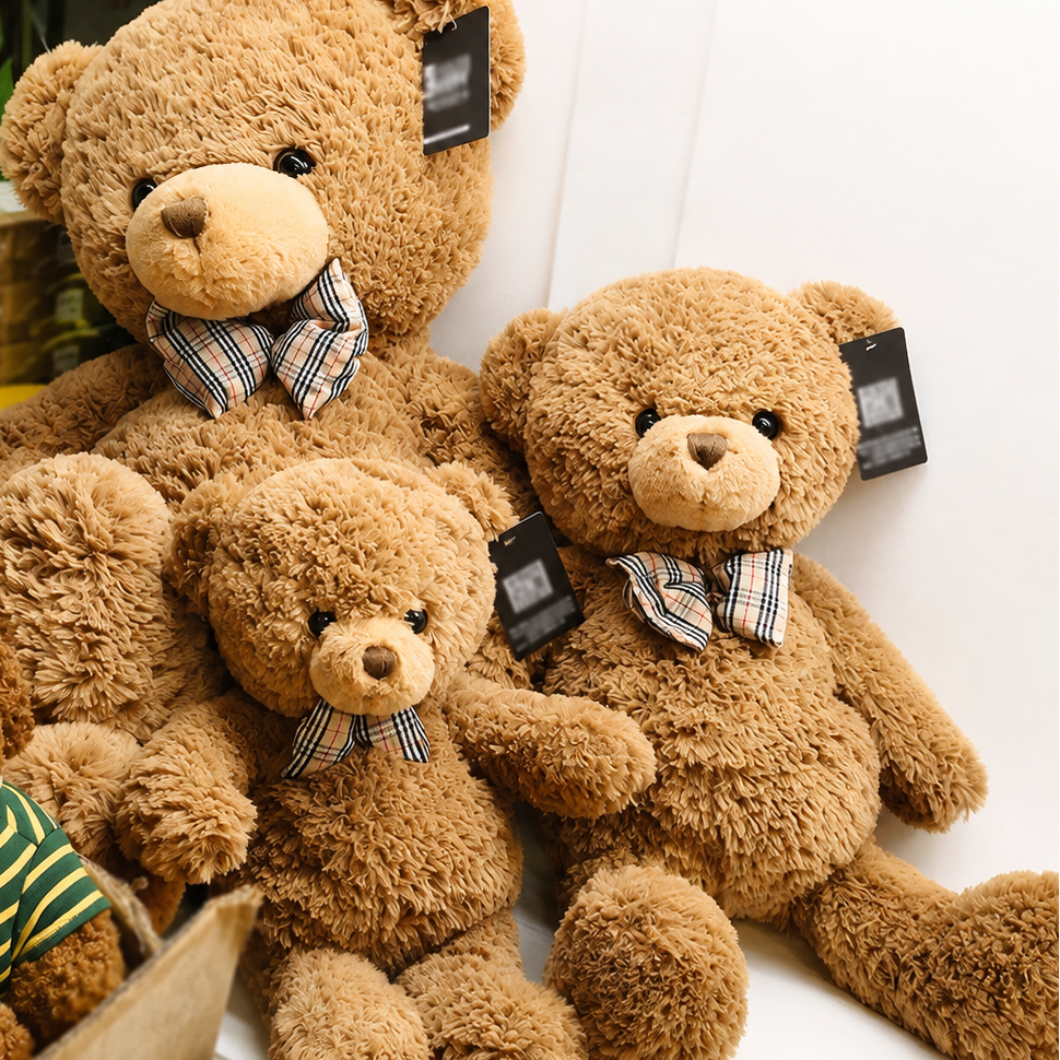 Classic Brown Teddy Bear Plush Toy – Soft Stuffed Bear with Bow Tie