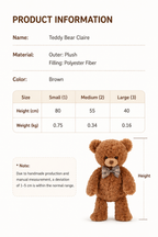 Classic Brown Teddy Bear Plush Toy – Soft Stuffed Bear with Bow Tie