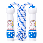 Wooden Skipping Rope, Shy Unicorn Design, White Handles, Cotton Rope, Adjustable 2.7 m, Ages 3+, front view
