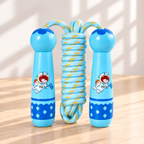Wooden Skipping Rope – Space Bear Design, Pale Blue Handles, Cotton Rope, Adjustable 2.7 m, Ages 3+