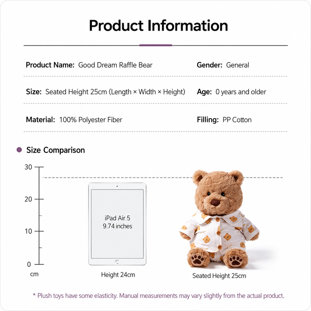 Teddy Bear Plush Toy with Bear Print Outfit – Soft Stuffed Bear Doll | 25 cm