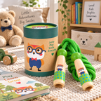 Owl wooden skipping rope with beech handles, green cotton rope and kraft tube – view 5 of 6