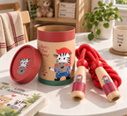 Zebra wooden skipping rope with beech handles, red cotton rope and kraft tube – view 5 of 6