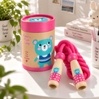 Bear wooden skipping rope with beech handles, pink cotton rope and kraft tube – view 5 of 7