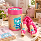 Bear wooden skipping rope with beech handles, pink cotton rope and kraft tube – view 6 of 7