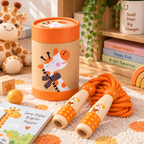 Giraffe wooden skipping rope with beech handles, orange cotton rope and kraft tube – view 5 of 6