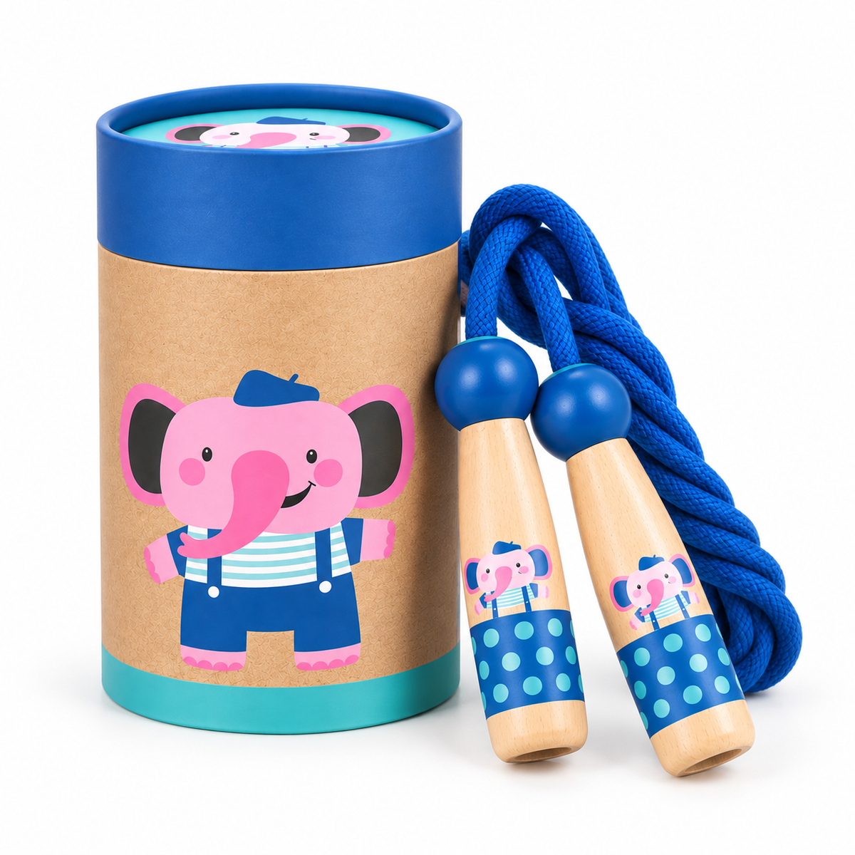 Beech Wood Skipping Rope - Elephant Handles on a Cotton Rope, 3 Years and Up