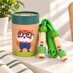 Wooden Skipping Rope – Owl Design, Beech Handles, Cotton Rope, Adjustable 3–5 m, Ages 3+