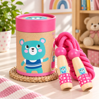 Wooden Skipping Rope – Bear Design, Beech Handles, Cotton Rope, Adjustable 3–5 m, Ages 3+