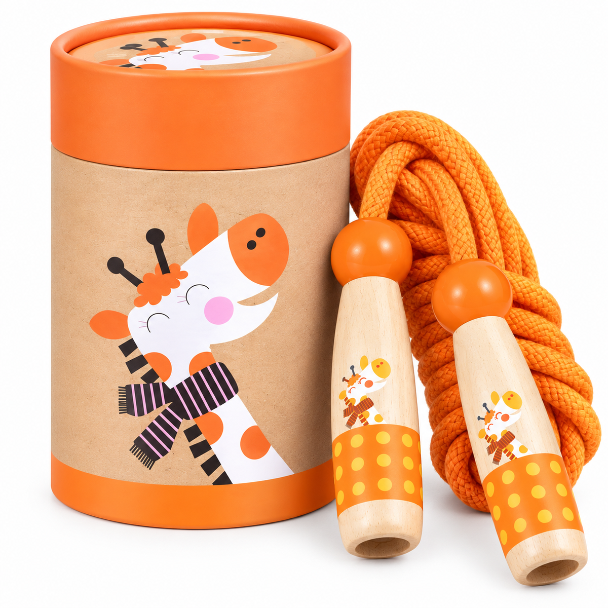Wooden Skipping Rope – Giraffe Design, Beech Handles, Cotton Rope, Adjustable 3–5 m, Ages 3+