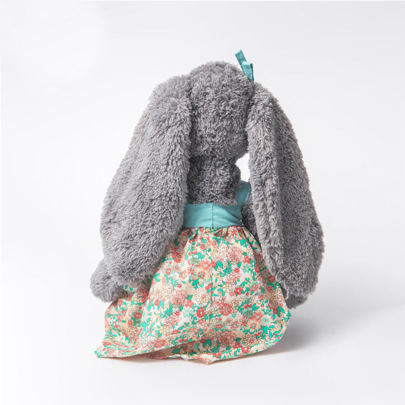 Floral Dress Rabbit Plush, 40cm Grey Soft Toy, styled in a nursery setting