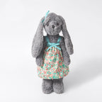 Floral Dress Rabbit Plush, 40cm Grey Soft Toy, held in hand for scale
