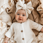 Ribbed Knit Baby All-in-One - Cream Cotton Blend Button Front Romper, 0 to 24 Months