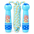 Wooden Skipping Rope, Aviation Bear Design, Pale Blue Handles, Cotton Rope, Adjustable 2.7 m, Ages 3+, front view