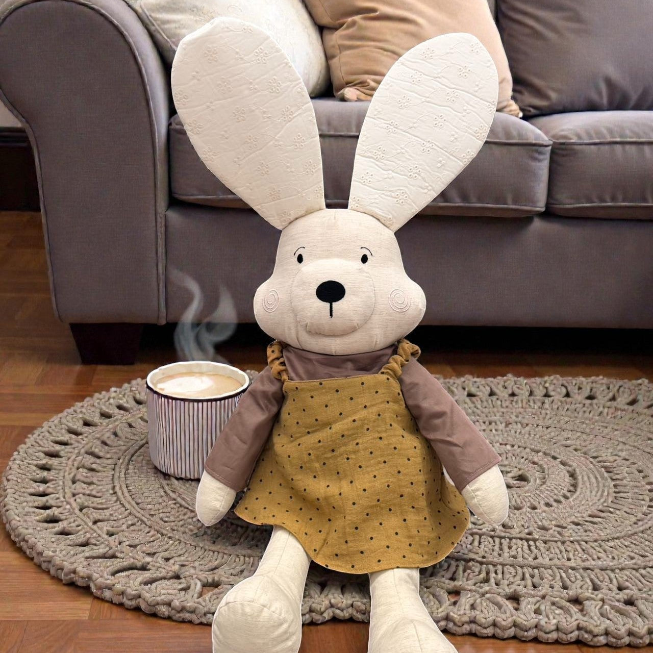 Rabbit Cushion 70 cm – Long Eared Bunny Shaped Pillow in Cotton, Blue or Coffee
