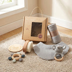 Newborn Bath and Gift Set, Crochet Toys and Brush, close-up of the fabric texture