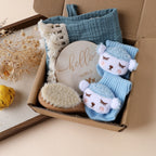 Newborn Gift Box, Tassel Comforter, Socks and Brush, detail of the stitching