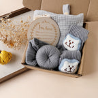 Newborn Gift Box, Tassel Comforter, Socks and Brush, styled with props