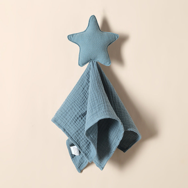 Crinkled gauze baby comforter square with a padded star hand puppet – Dark Green, Star