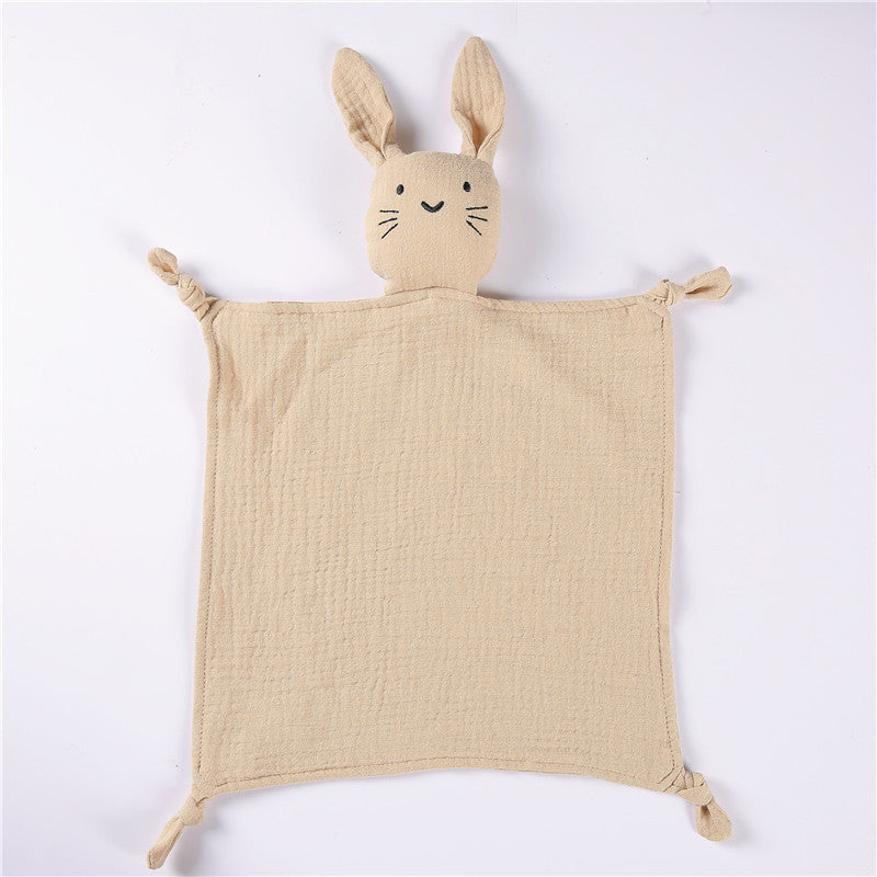 Khaki cat muslin baby comforter in cotton gauze