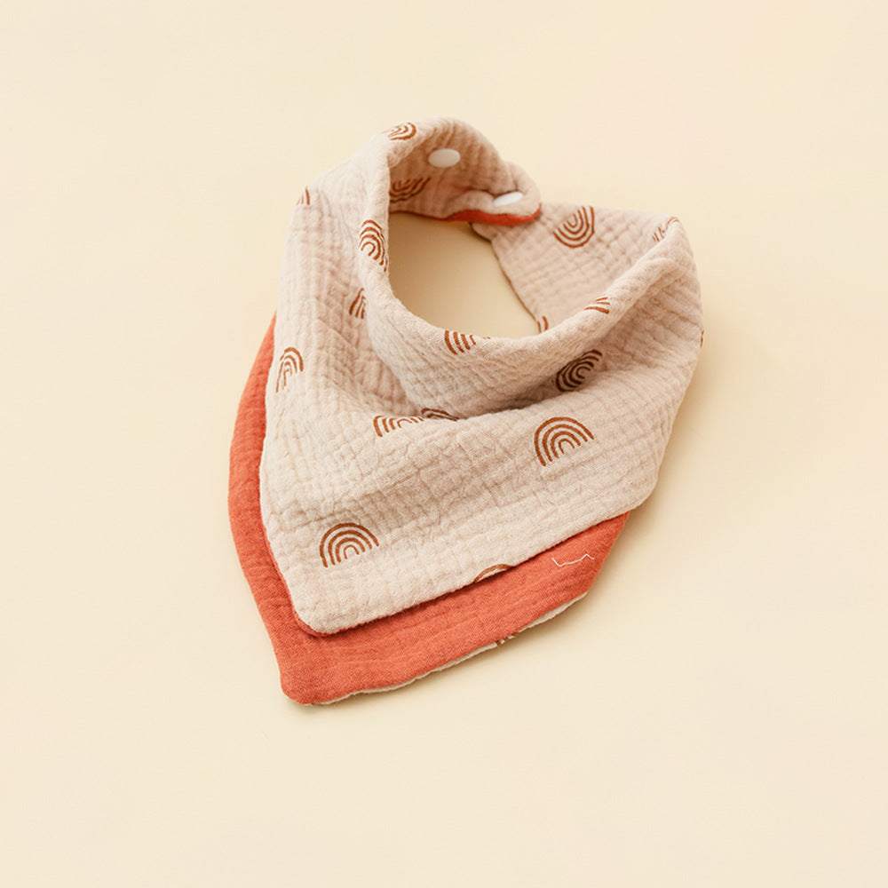 Little Rainbow and Brick Red reversible four layer cotton gauze bandana bib